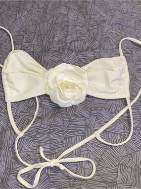 White Floral Appliqué Bandeau Bikini Top